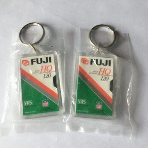 Vintage FUJI brand VHS HQ 120 shape keychain rings advertising promotional item